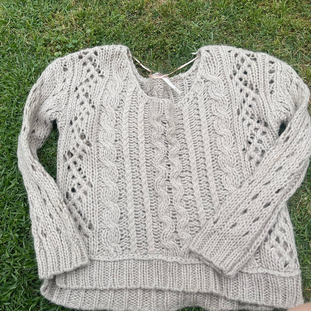 Free people Cozy Gray Cable Knit Sweater